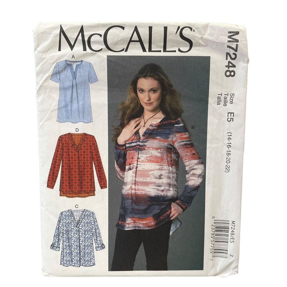 McCall's Sewing Pattern Misses 14-22 M7248 Loose Pullover Tops Pleated Yoke